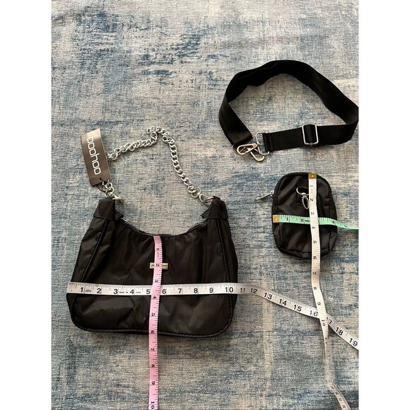 NWT! Boohoo Black Nylon Shoulder Bag w Detachable Crossbody Strap and Pouch - Picture 5 of 6